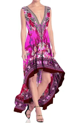 Fuchsia High Low Deep Neckline Dress