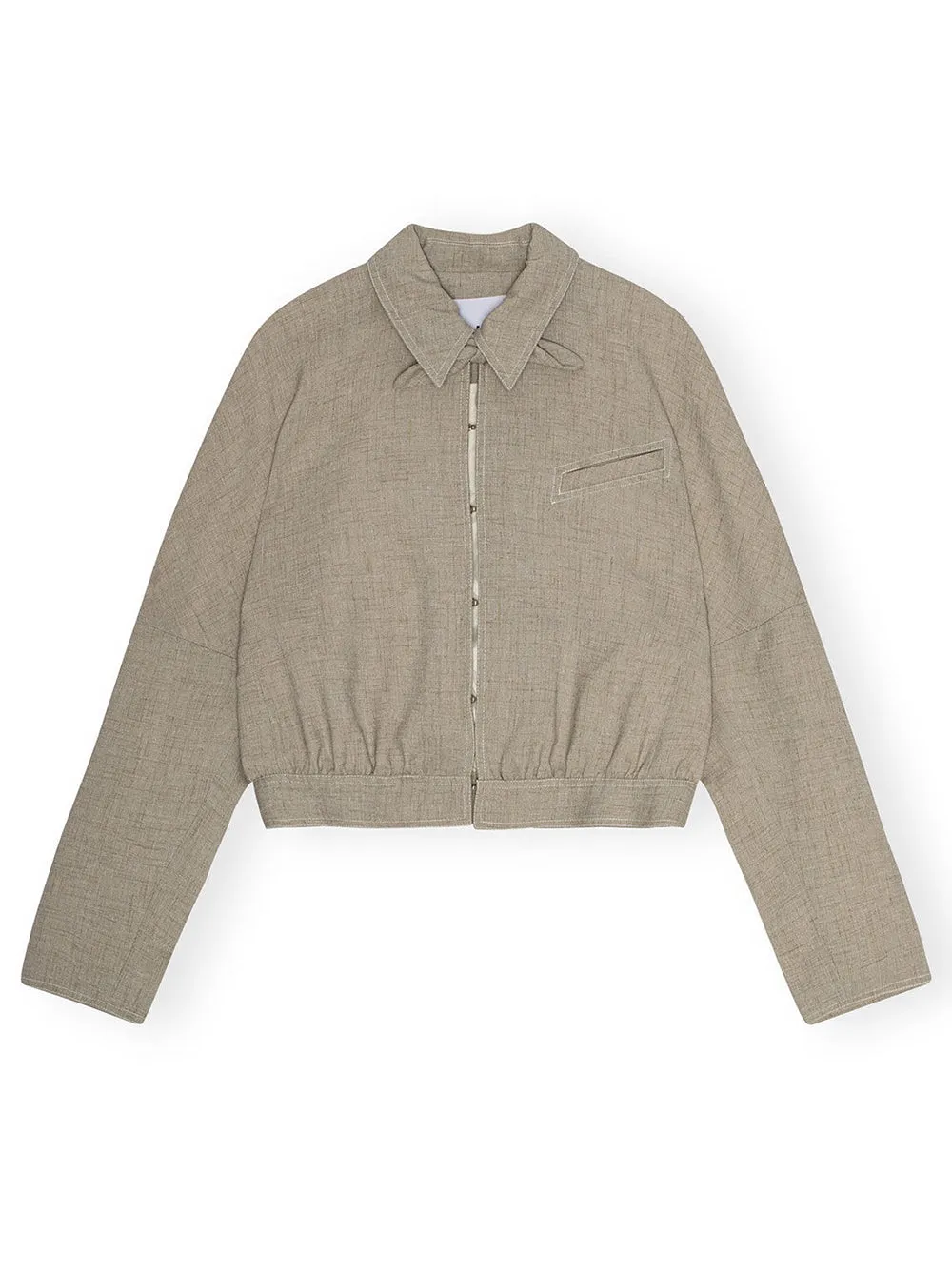 Ganni Light Melange Suiting Short Jacket in Alfalfa