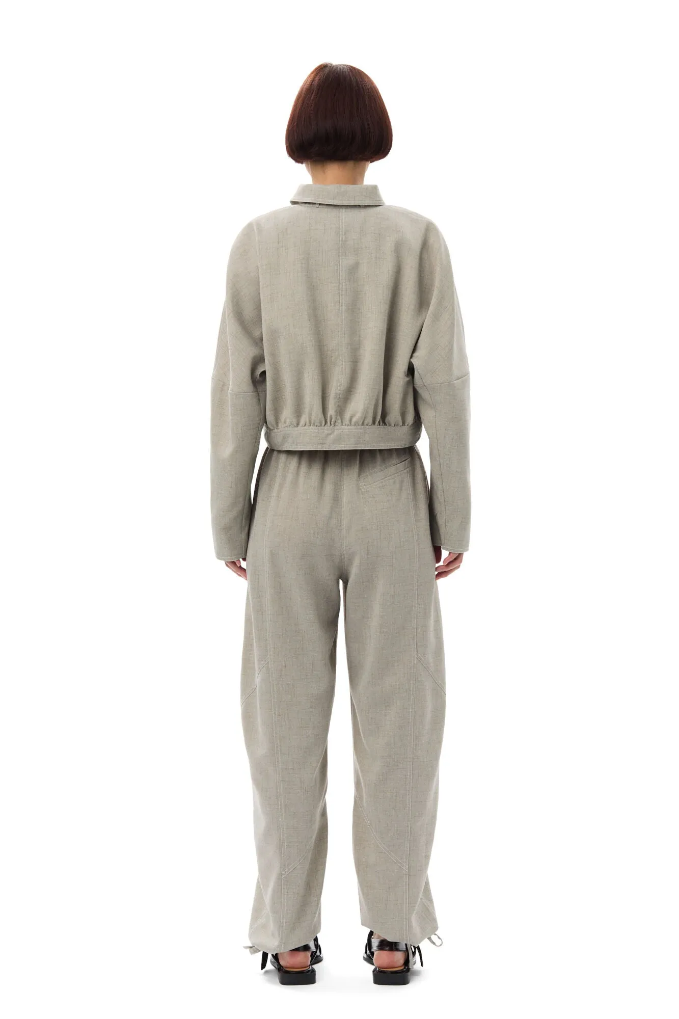 Ganni Light Melange Suiting Short Jacket in Alfalfa