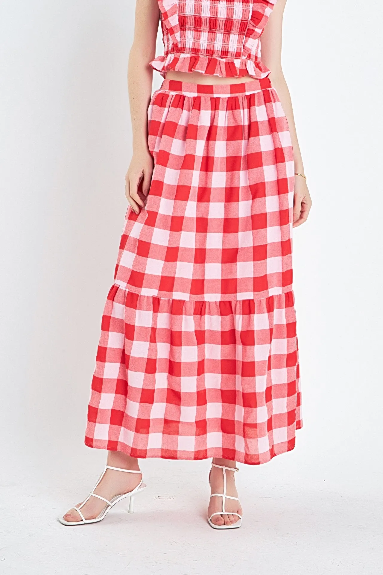 Gingham Plaid Midi Skirt