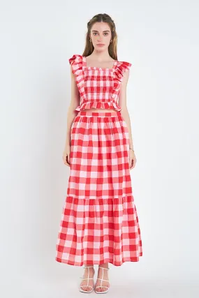Gingham Plaid Midi Skirt