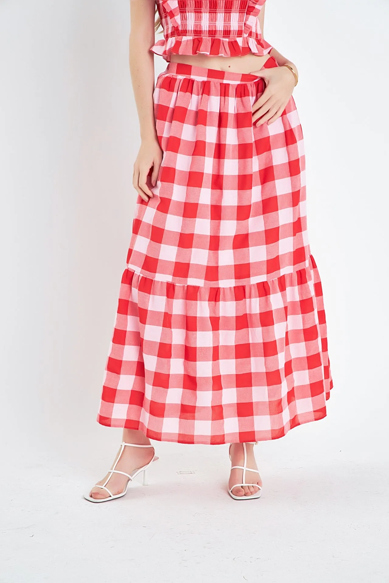 Gingham Plaid Midi Skirt