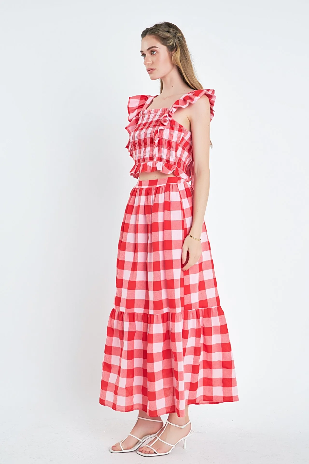 Gingham Plaid Midi Skirt