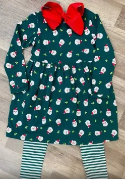 Global Tex - Santa Print Dress and Striped Legging Set