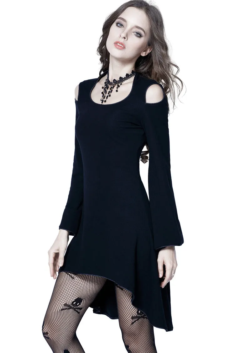 Gothic tail Black dress with off shoulder and cross back DW060