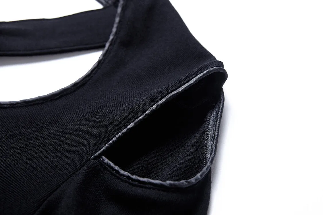 Gothic tail Black dress with off shoulder and cross back DW060