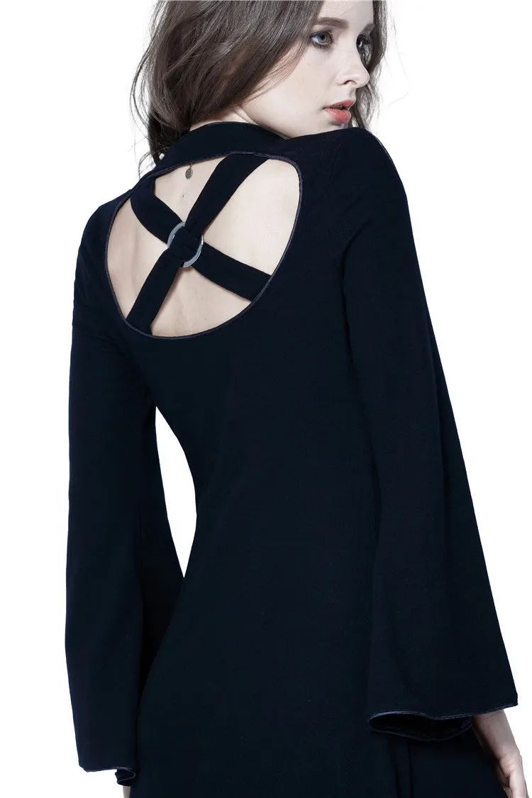 Gothic tail Black dress with off shoulder and cross back DW060