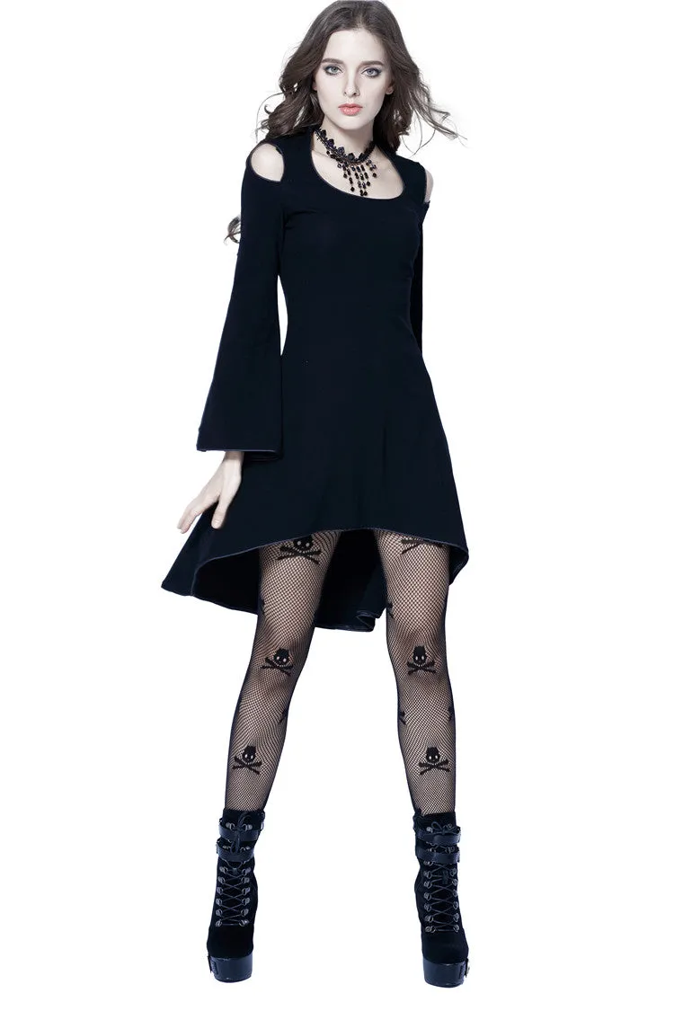 Gothic tail Black dress with off shoulder and cross back DW060