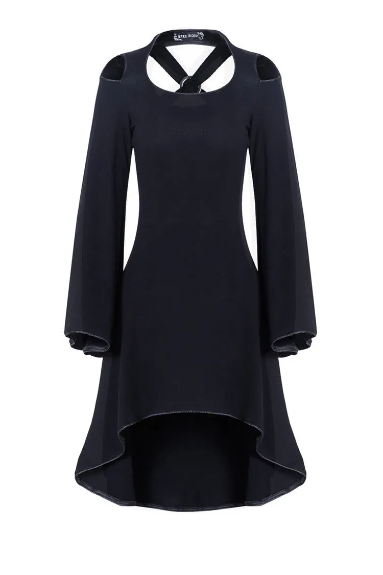Gothic tail Black dress with off shoulder and cross back DW060