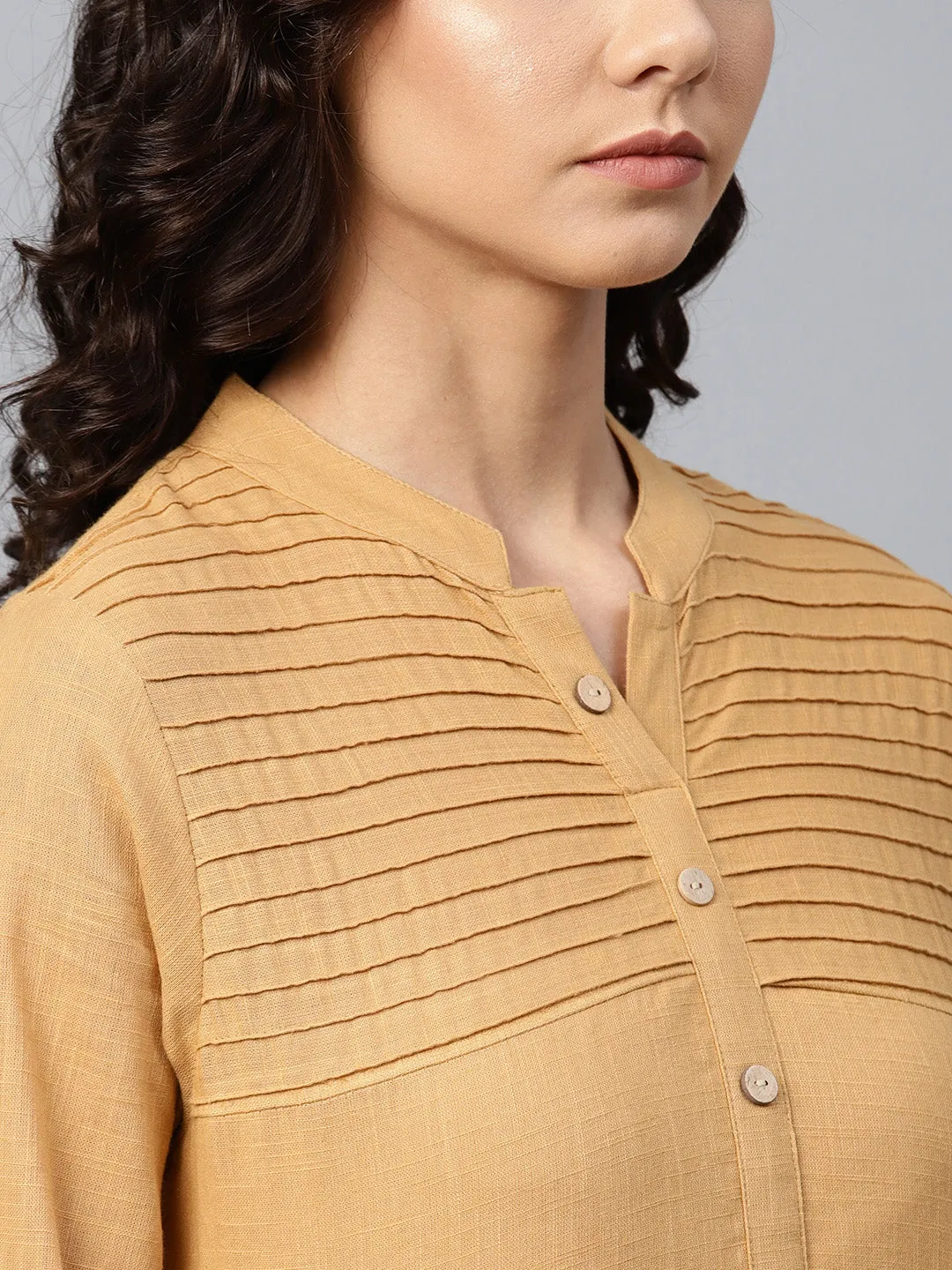 Jashvi Women Beige Cotton Straight Kurta with Pintucks