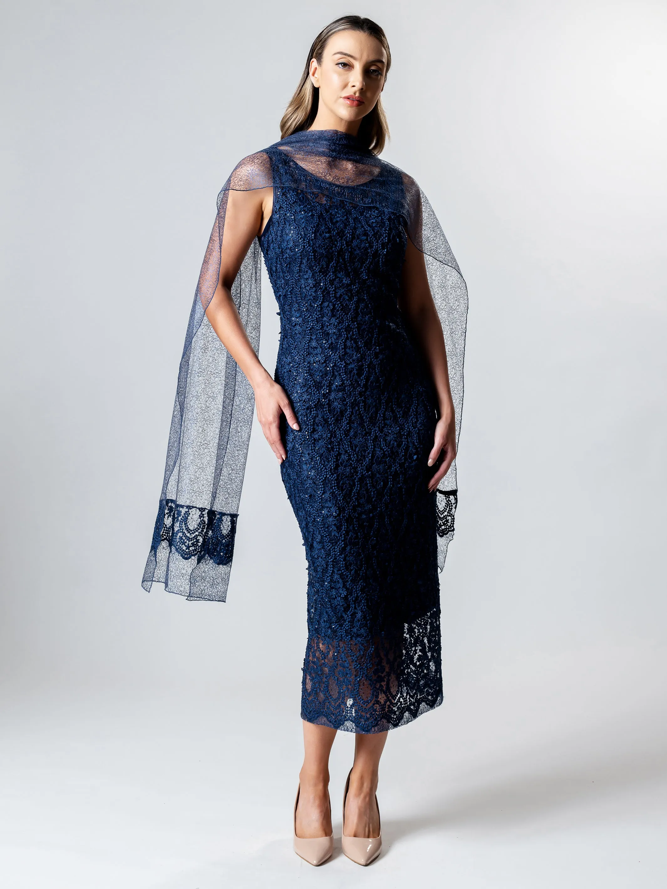 JEWEL Midi Length Pillar Cocktail Dress