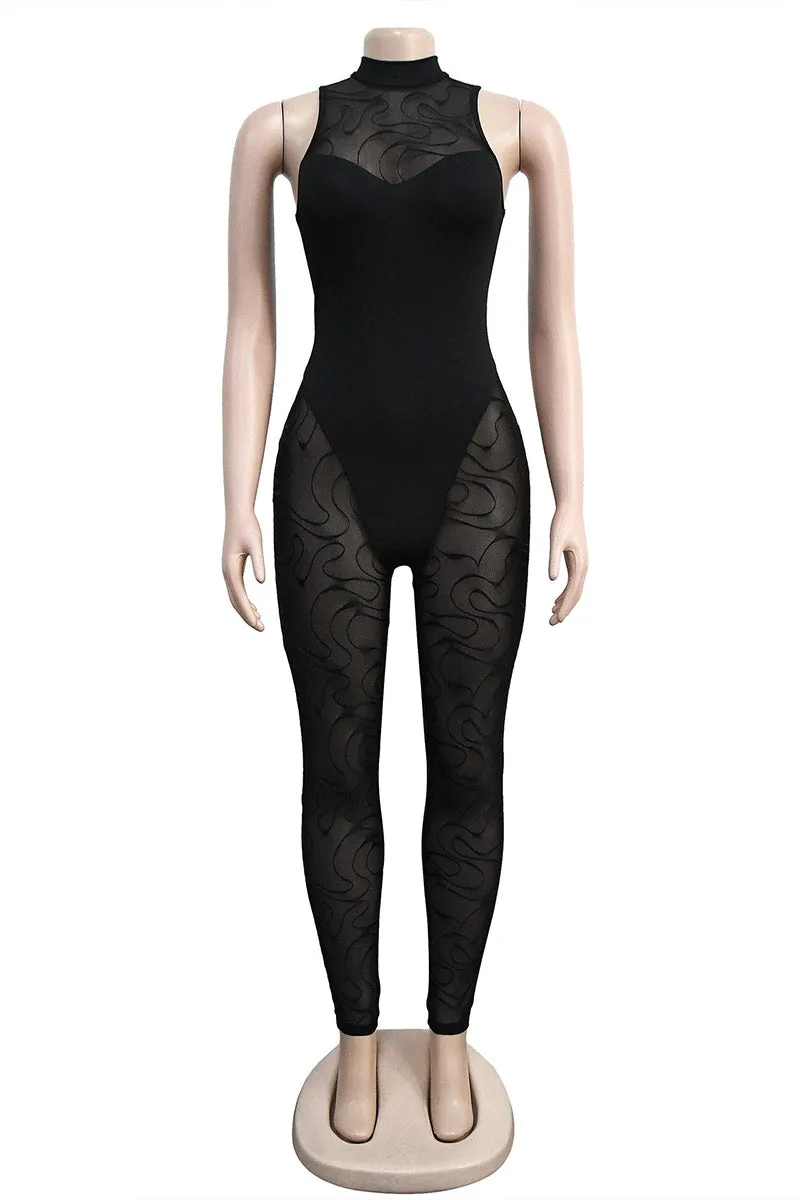 JI863 Sleeveless Mesh Jumpsuit