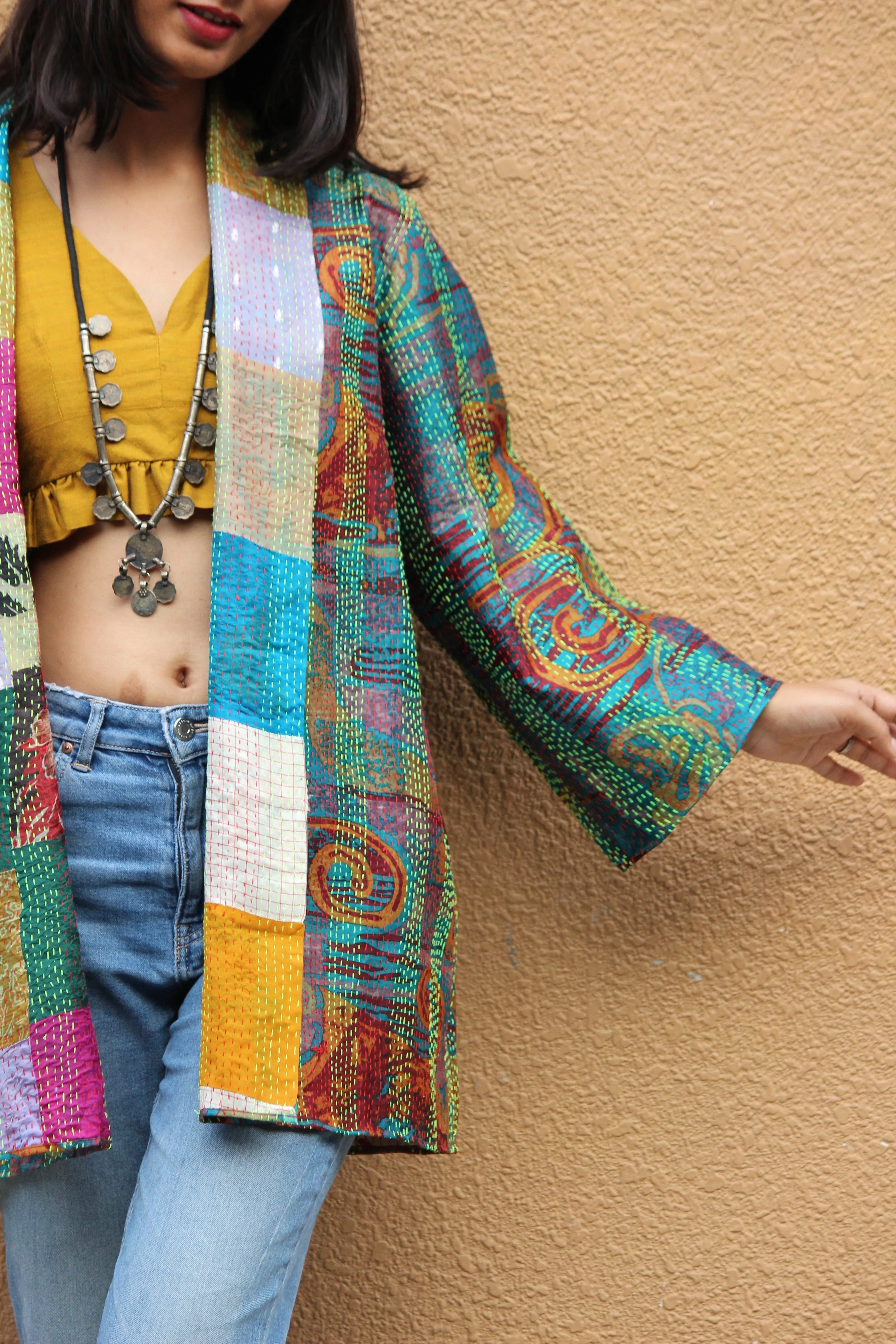 Kantha Silk Reversible Patchwork Jacket