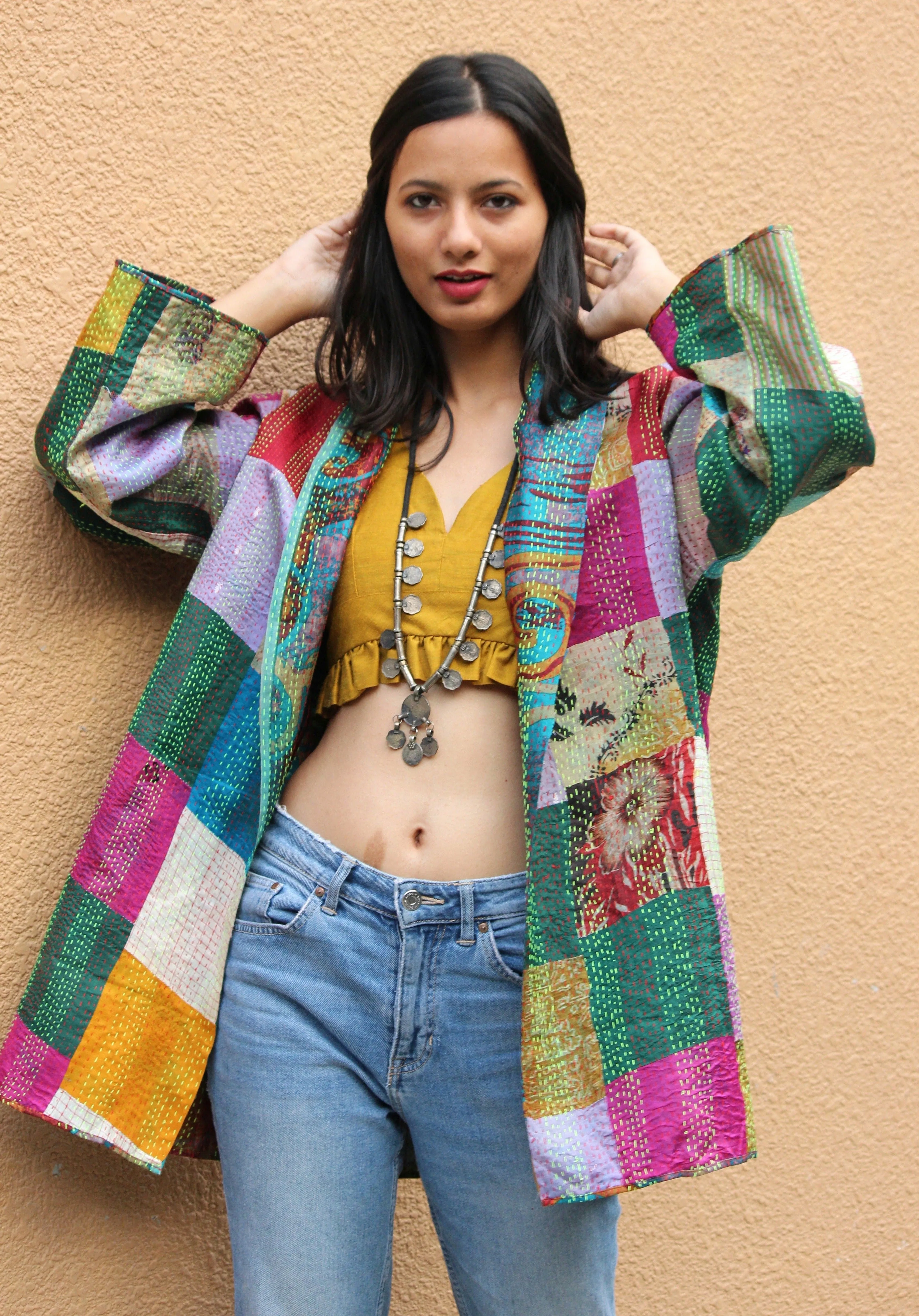 Kantha Silk Reversible Patchwork Jacket
