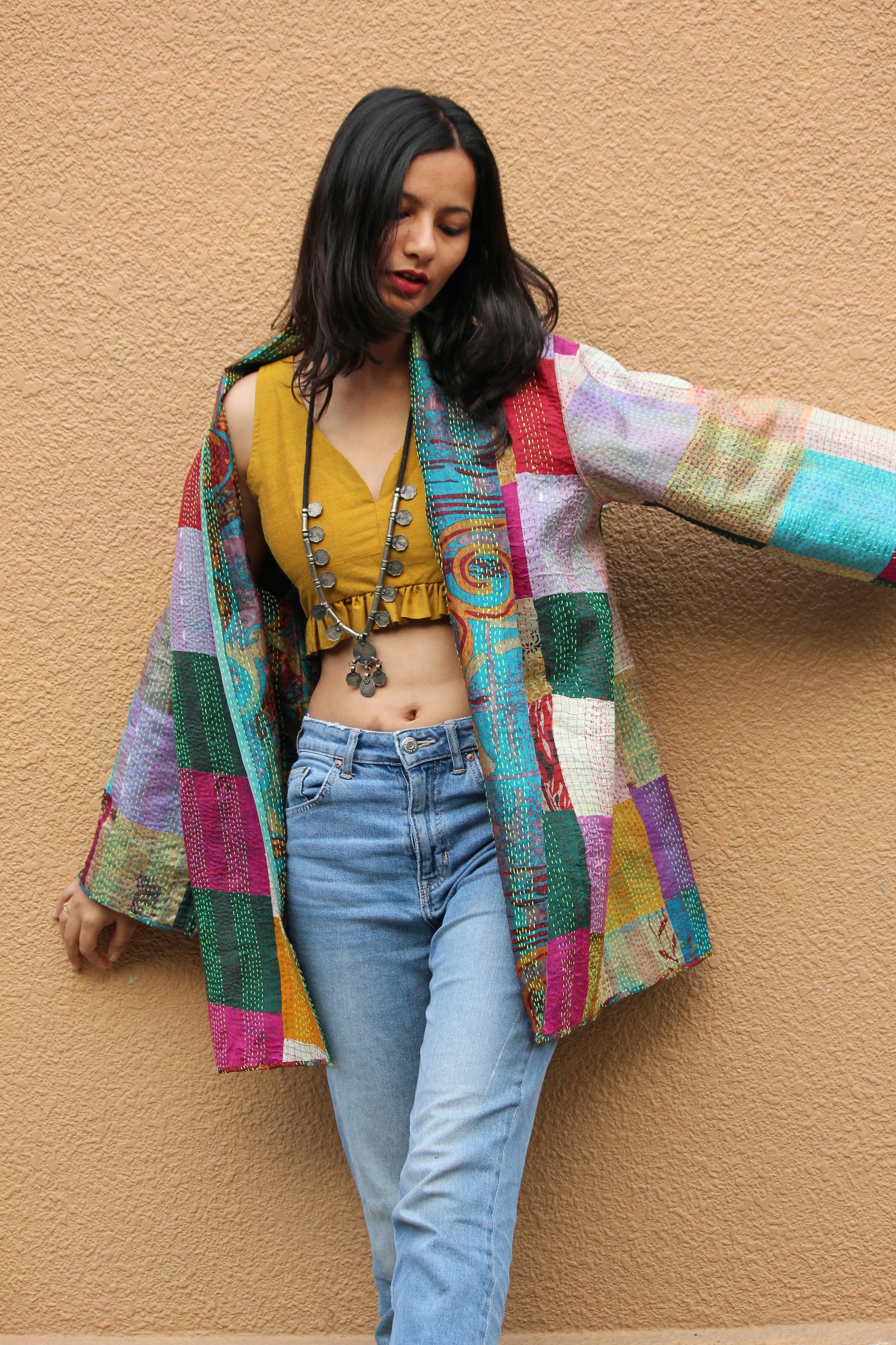 Kantha Silk Reversible Patchwork Jacket