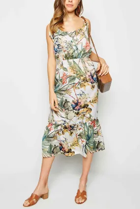 Khloe Oriental Printed Tiered Stappy Midi Dress