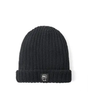Knitted Logo Patch Beanie - Black