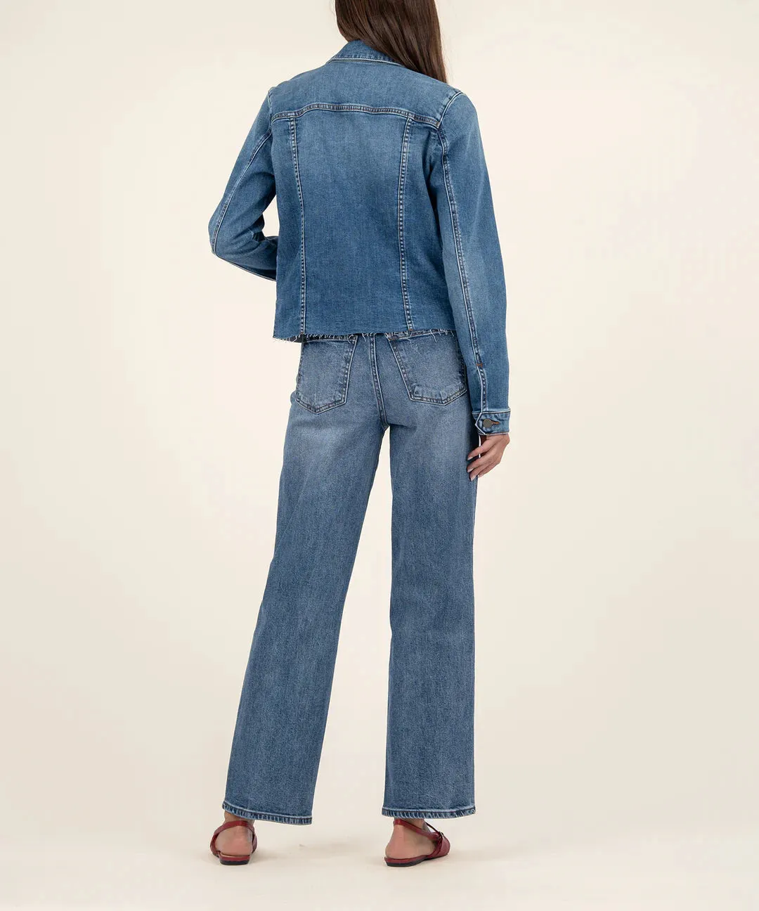 KUT FROM THE KLOTH RAW HEM DENIM JACKET - MEDIUM WASH