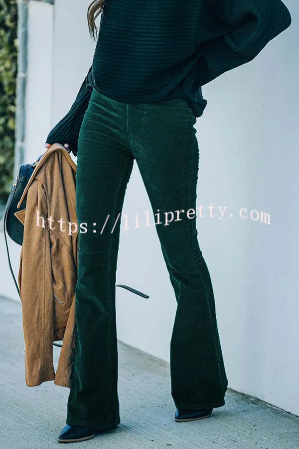 Lilipretty Gwen Elastic Waist Bell Bottom Corduroy Pants