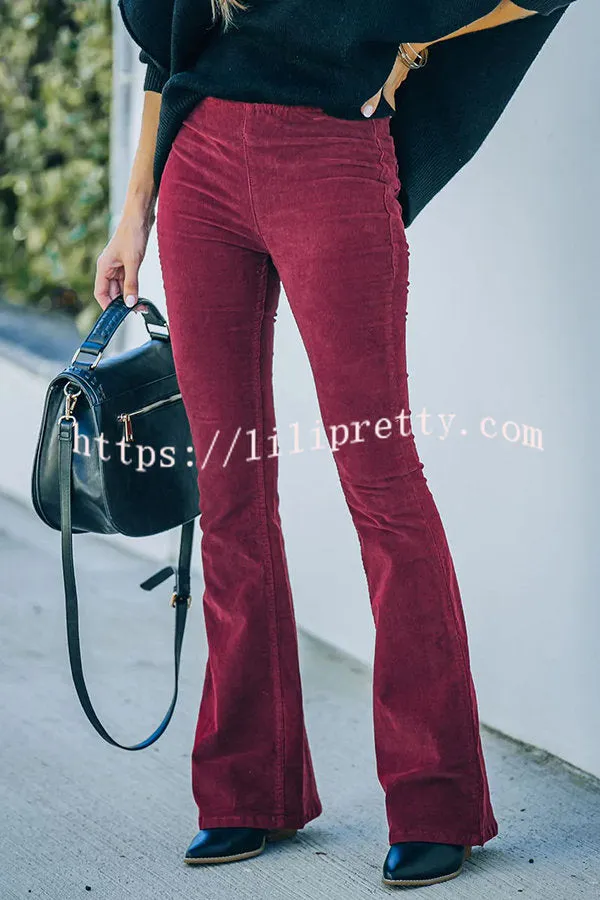 Lilipretty Gwen Elastic Waist Bell Bottom Corduroy Pants