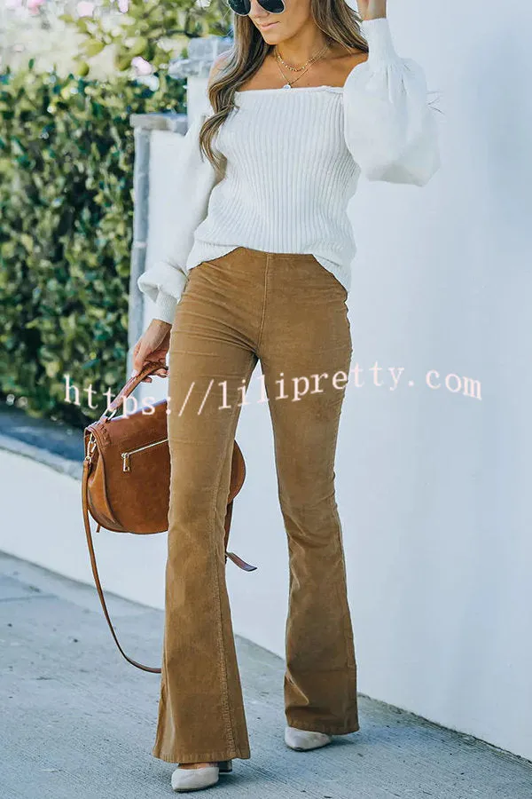 Lilipretty Gwen Elastic Waist Bell Bottom Corduroy Pants