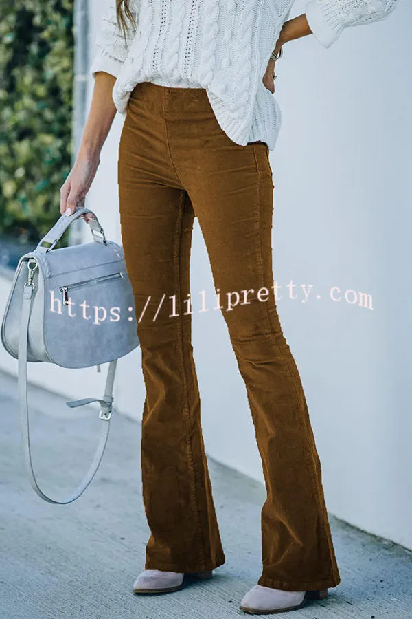Lilipretty Gwen Elastic Waist Bell Bottom Corduroy Pants