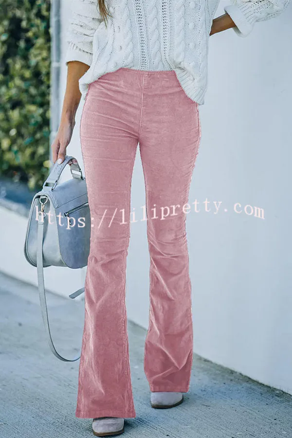 Lilipretty Gwen Elastic Waist Bell Bottom Corduroy Pants