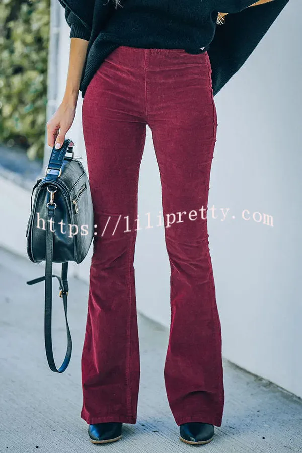 Lilipretty Gwen Elastic Waist Bell Bottom Corduroy Pants