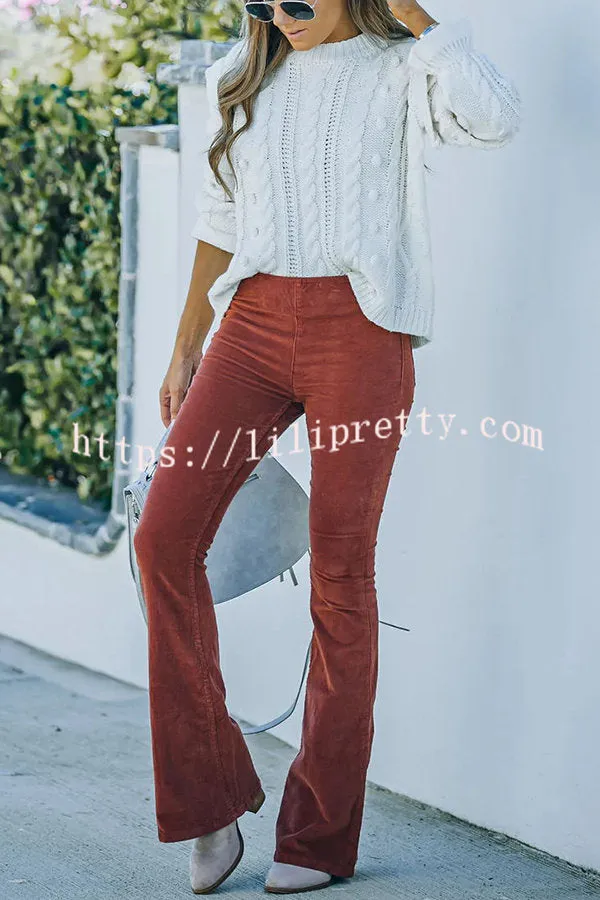 Lilipretty Gwen Elastic Waist Bell Bottom Corduroy Pants