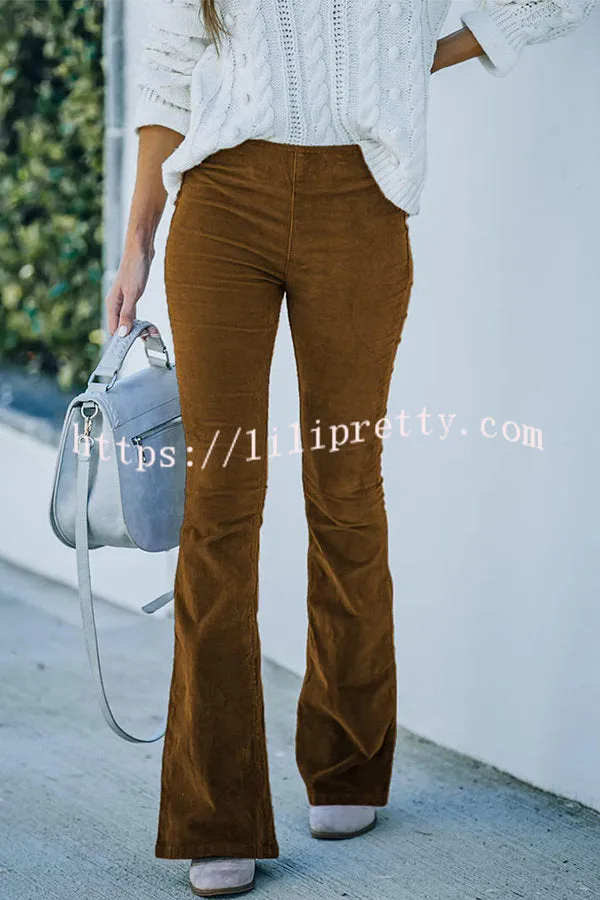 Lilipretty Gwen Elastic Waist Bell Bottom Corduroy Pants