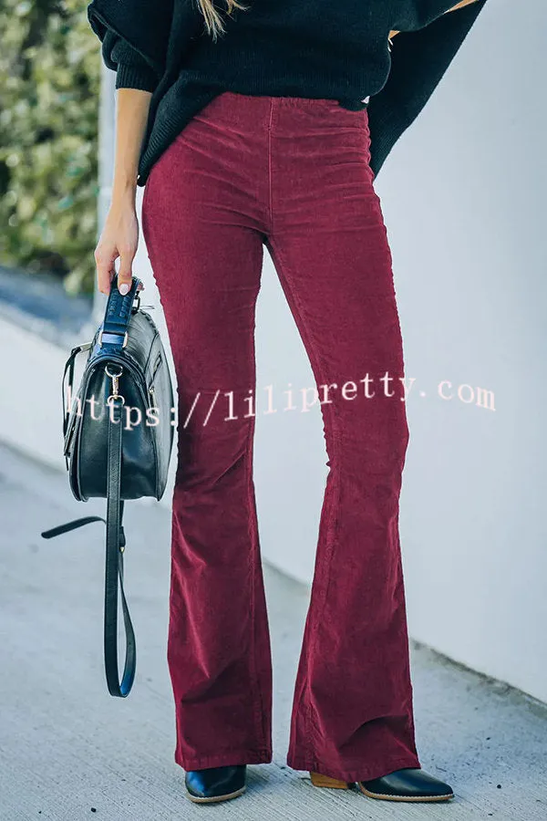 Lilipretty Gwen Elastic Waist Bell Bottom Corduroy Pants