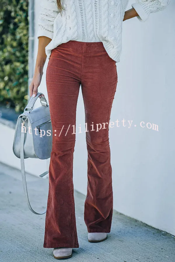 Lilipretty Gwen Elastic Waist Bell Bottom Corduroy Pants
