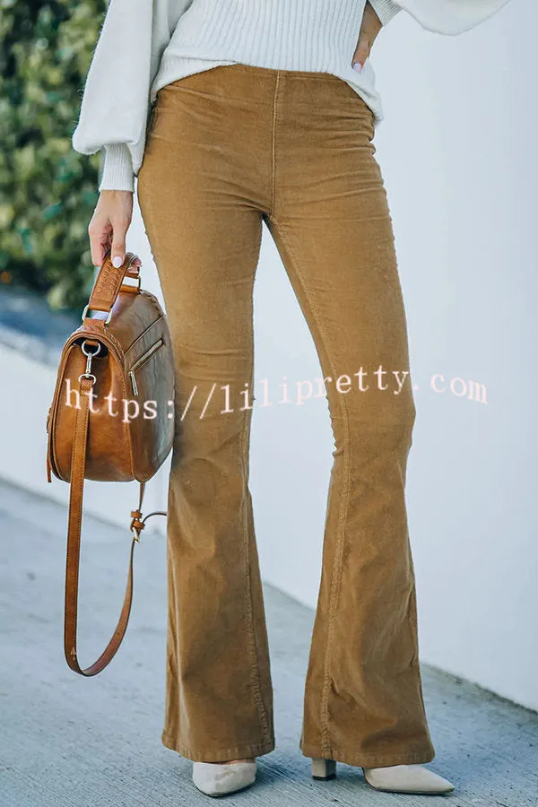 Lilipretty Gwen Elastic Waist Bell Bottom Corduroy Pants