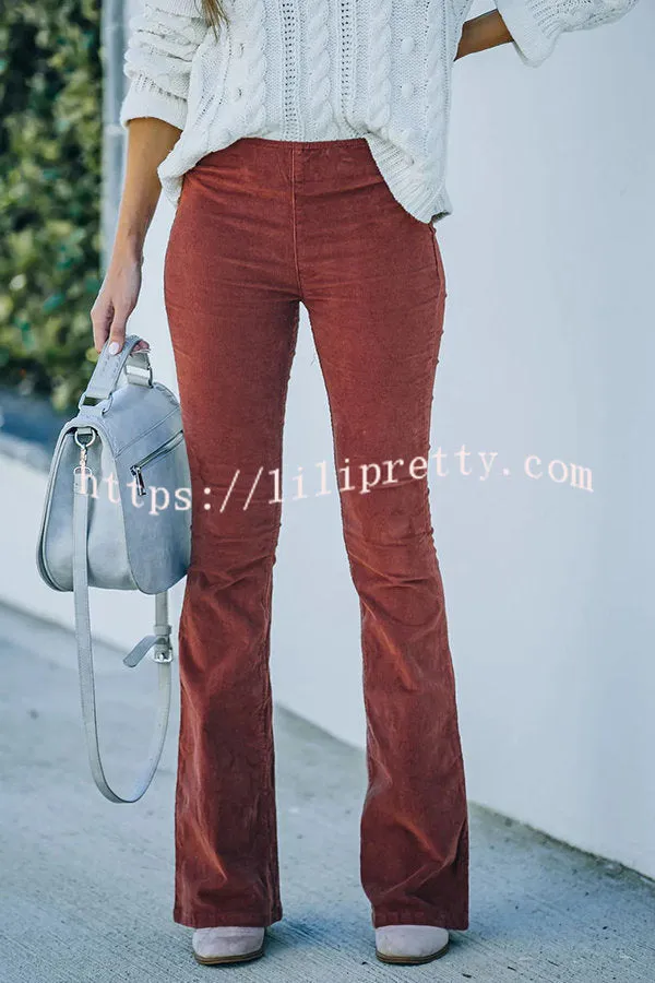 Lilipretty Gwen Elastic Waist Bell Bottom Corduroy Pants