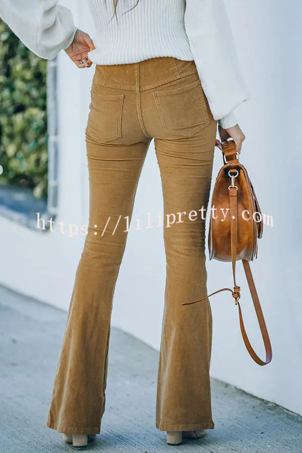 Lilipretty Gwen Elastic Waist Bell Bottom Corduroy Pants