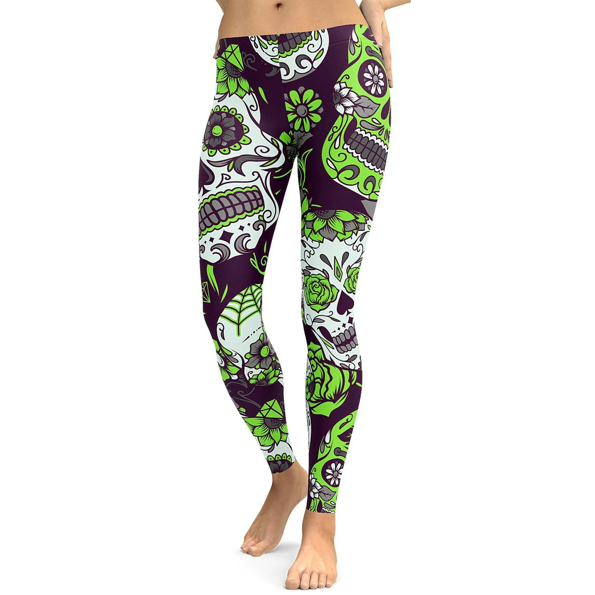 Lime Green Sugar Skull Leggings