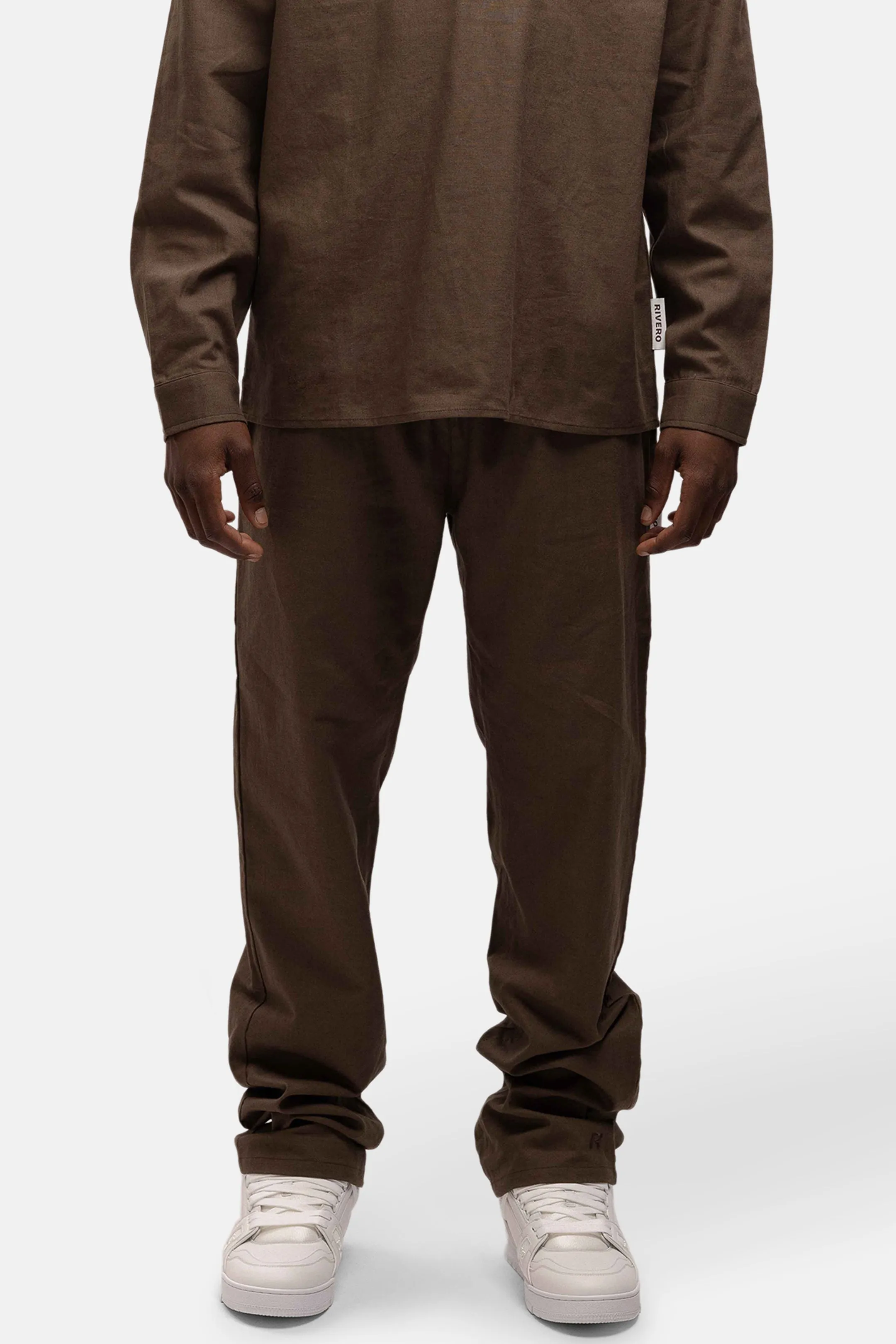 LINEN STRAIGHT LEG PANTS BROWN