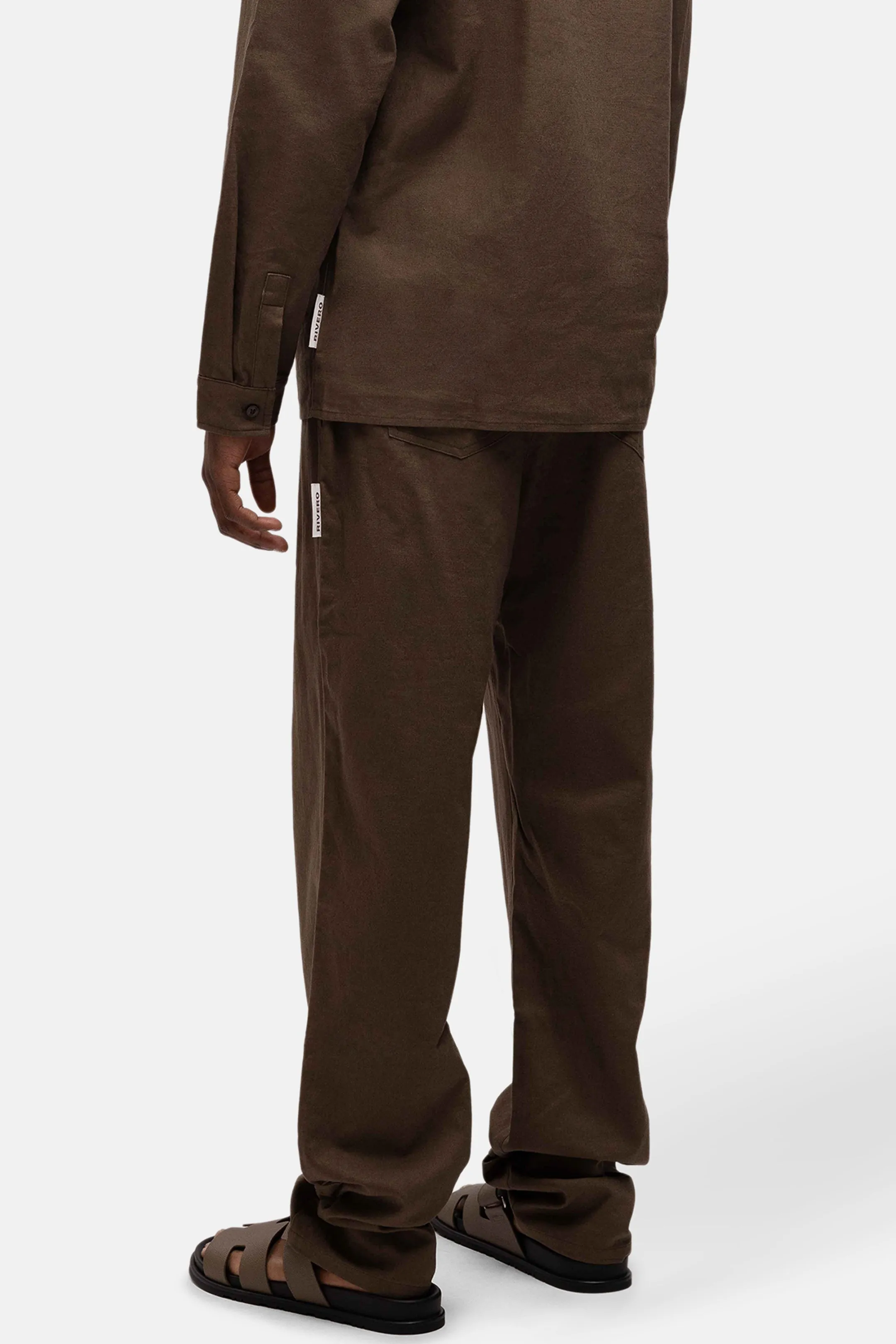 LINEN STRAIGHT LEG PANTS BROWN