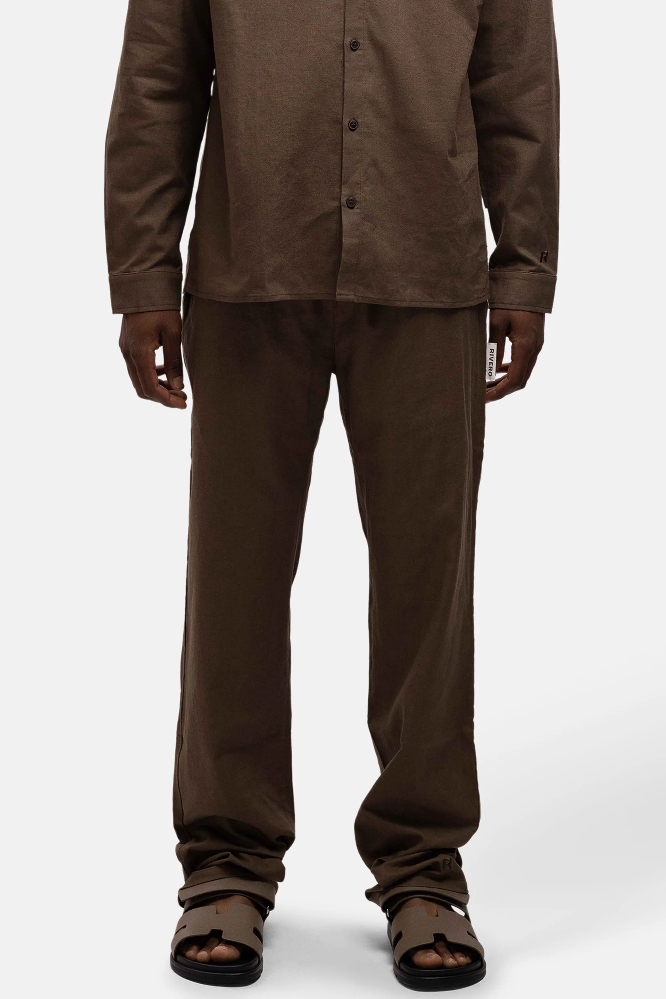 LINEN STRAIGHT LEG PANTS BROWN