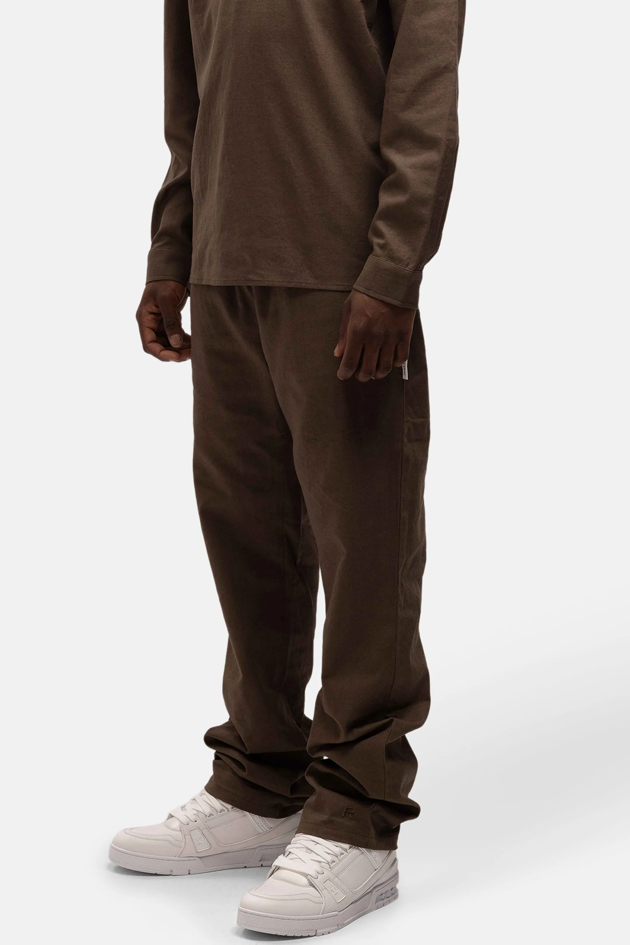 LINEN STRAIGHT LEG PANTS BROWN