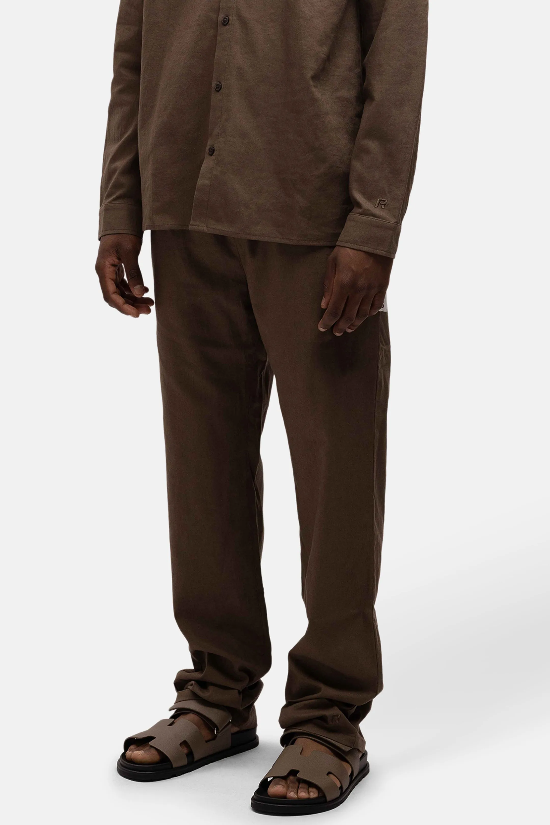 LINEN STRAIGHT LEG PANTS BROWN