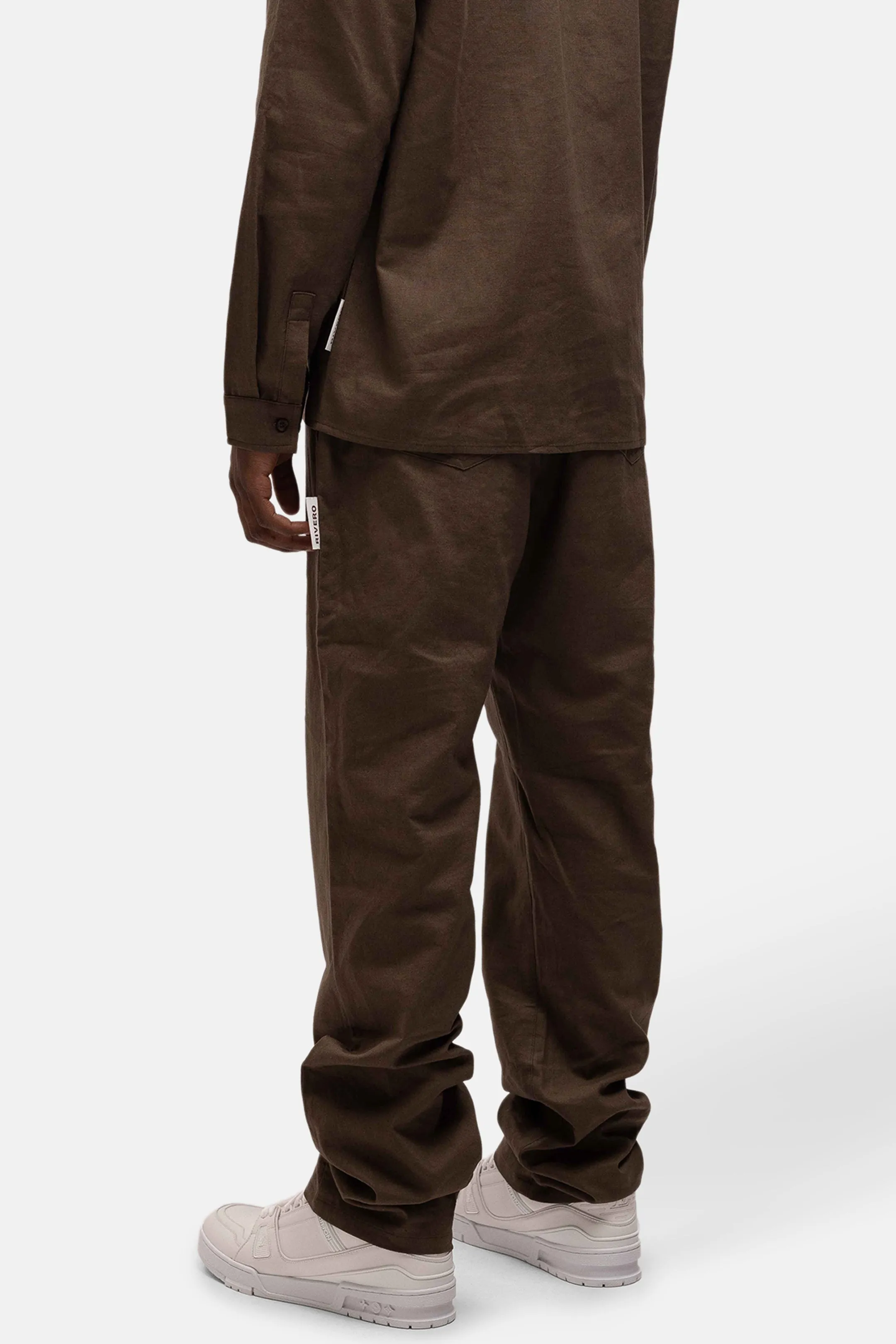 LINEN STRAIGHT LEG PANTS BROWN