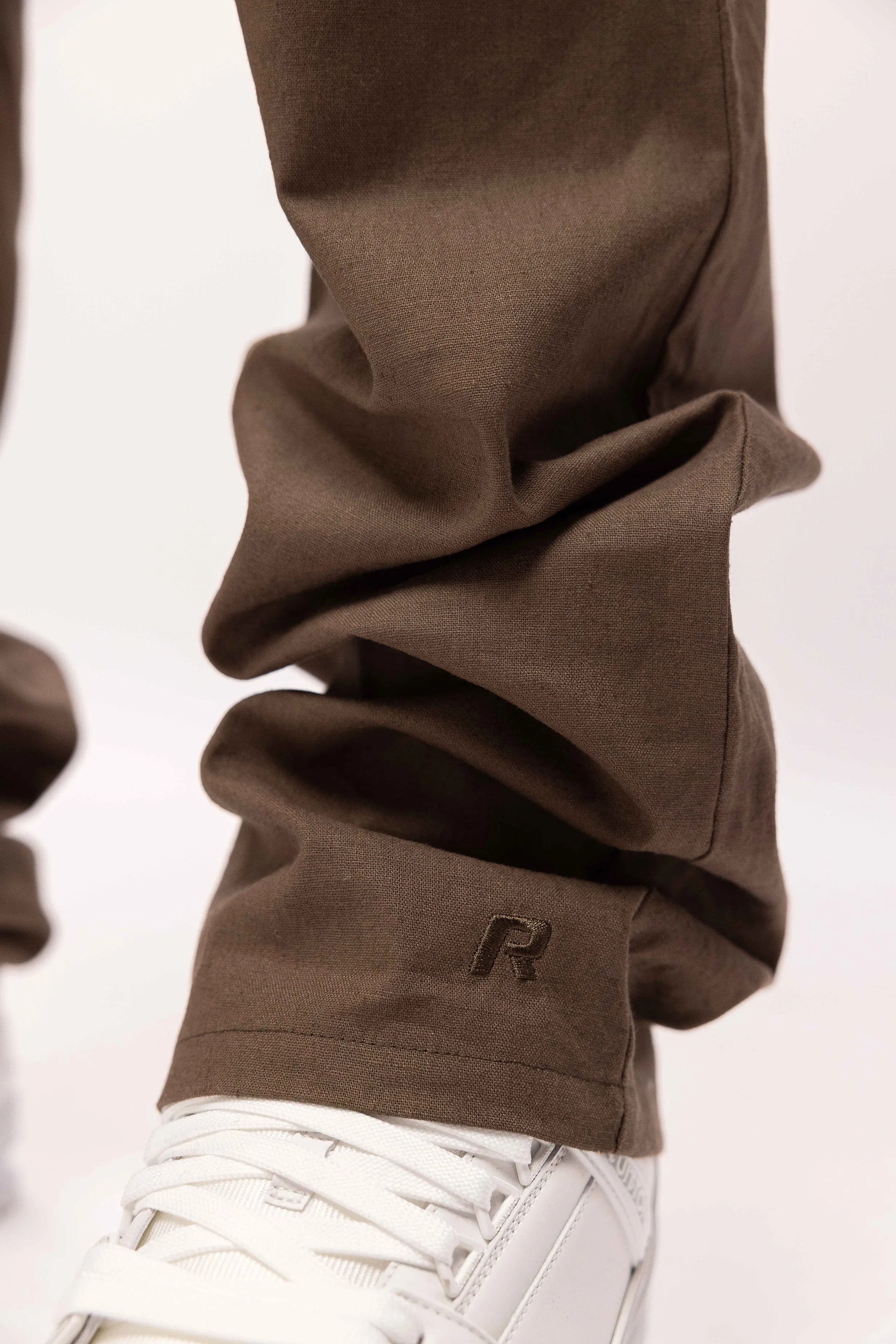 LINEN STRAIGHT LEG PANTS BROWN