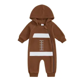 Long Sleeve Football Hooded Baby Jumpsuit
