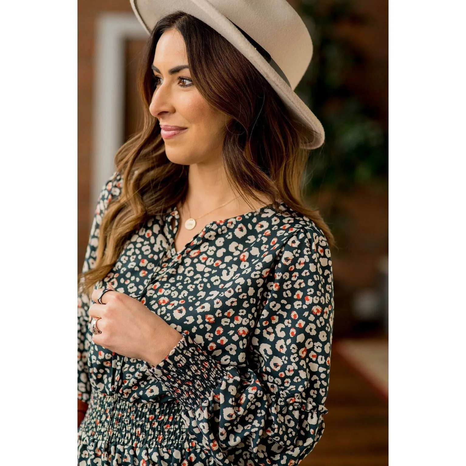 Long Sleeve Hint of Color Leopard Dress