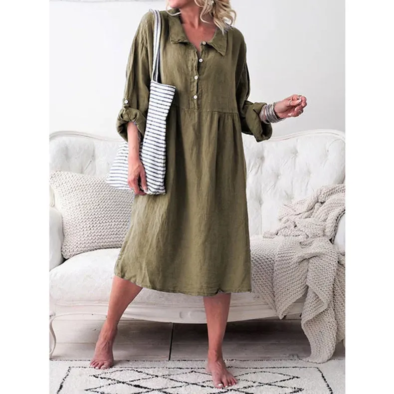 Loose button midi dress