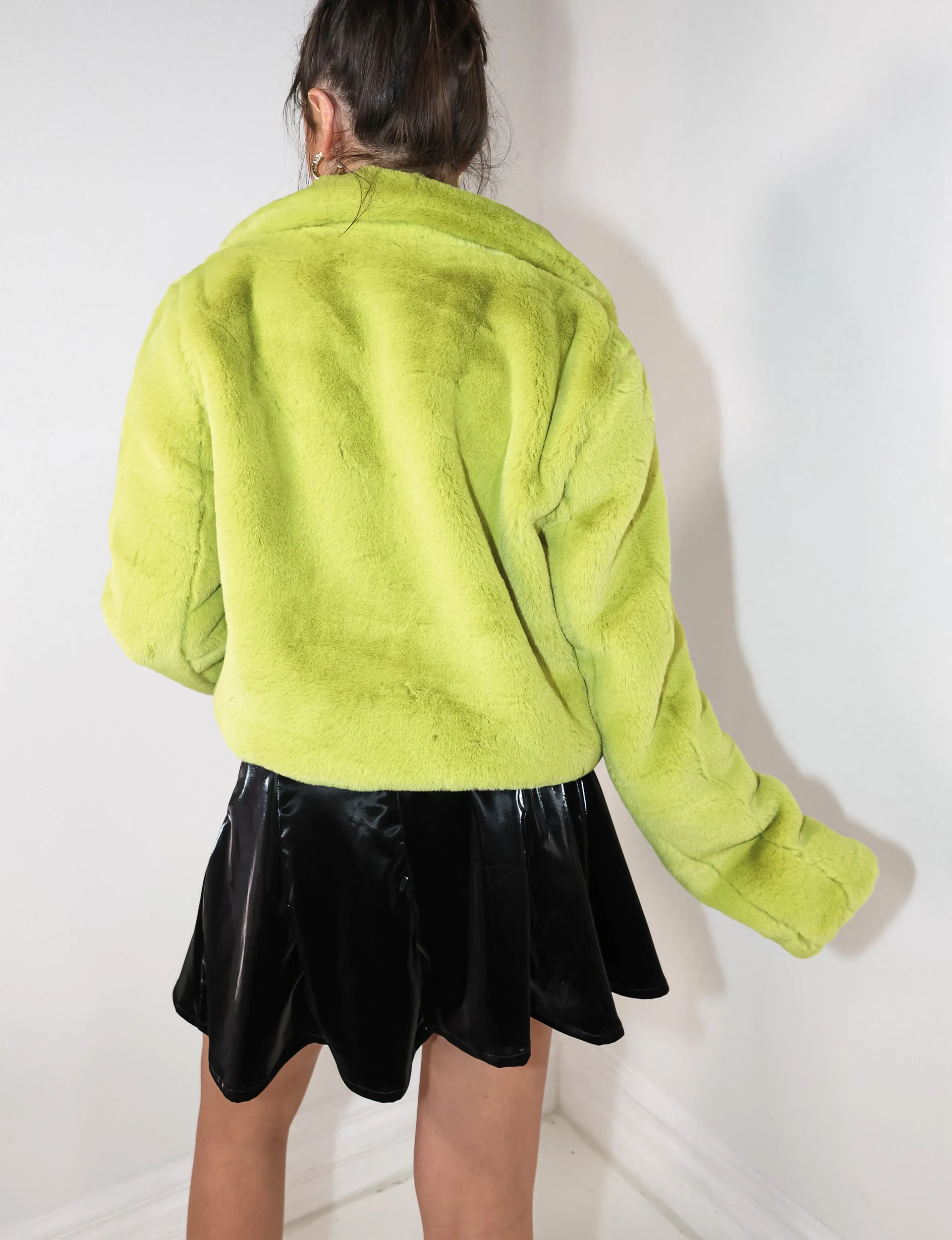 Lush in Lime Cropped Fur Jacket