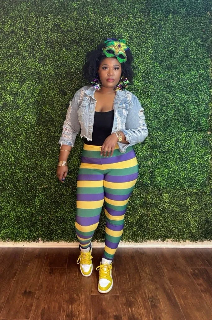 MARDI GRAS STRIPED LEGGINGS