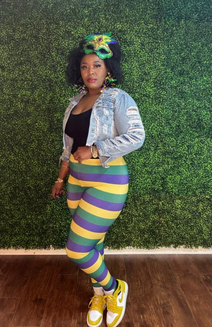 MARDI GRAS STRIPED LEGGINGS
