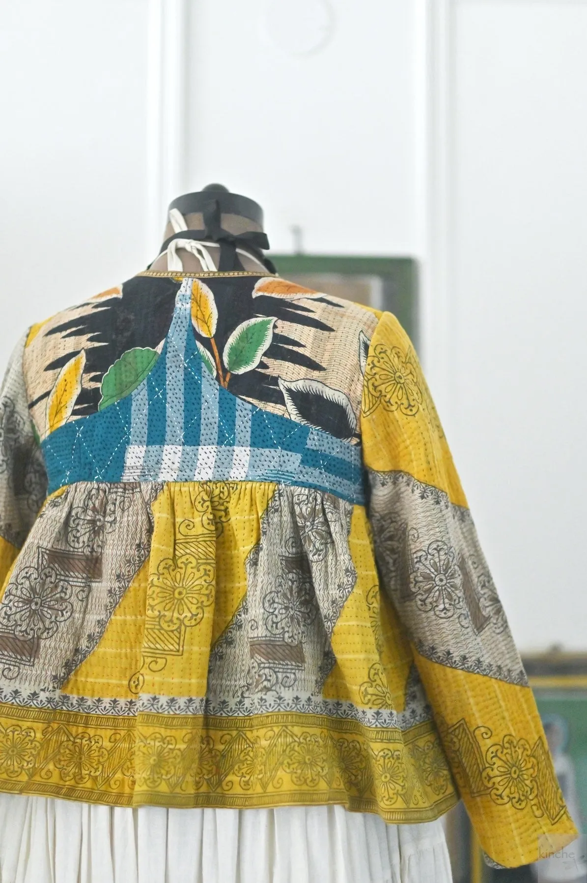 Medium, New York, Hand Crafted & Hand Embroidered Kantha Kediya Jacket in Yellow